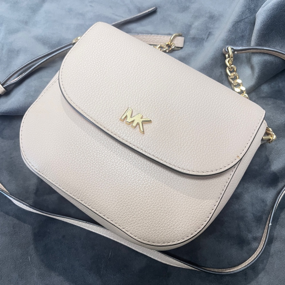 Michael Kors Pebble Leather Half Dome Crossbody Bag Pink with Gold Accents